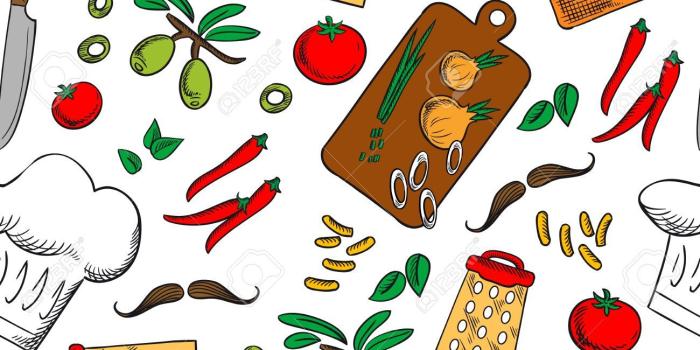 1300x1300 Cooking Products And Kitchen Utensils Seamless Background Wallpaper