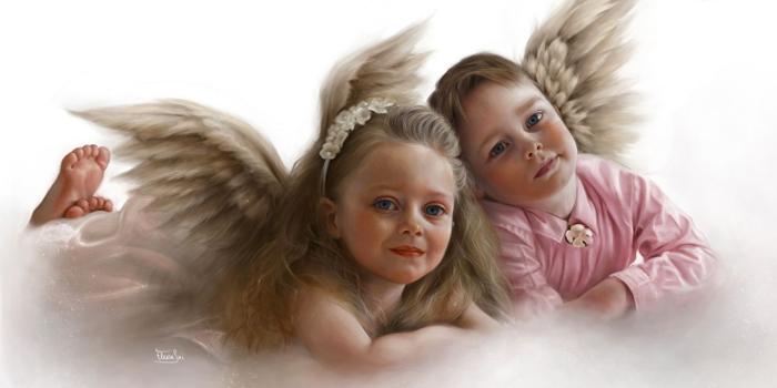 1280x887 Pictures Little girls Wings Two Fantasy Angels