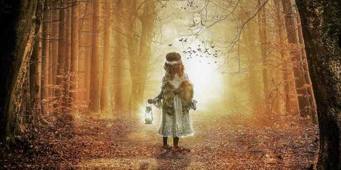 3755x2590 Little Angel in Autumn Forest HD Wallpaper | Background Image