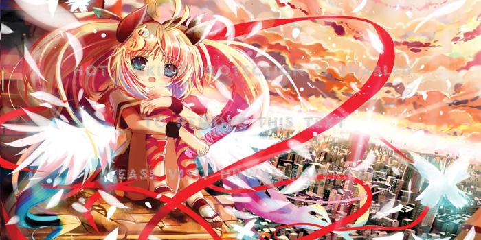 1280x800 little angel ribbon twin tails small wings