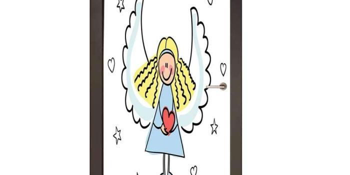 1000x1000 Xmas 3D Door Wallpaper Cute Little Girl with Wings Red Heart Stars