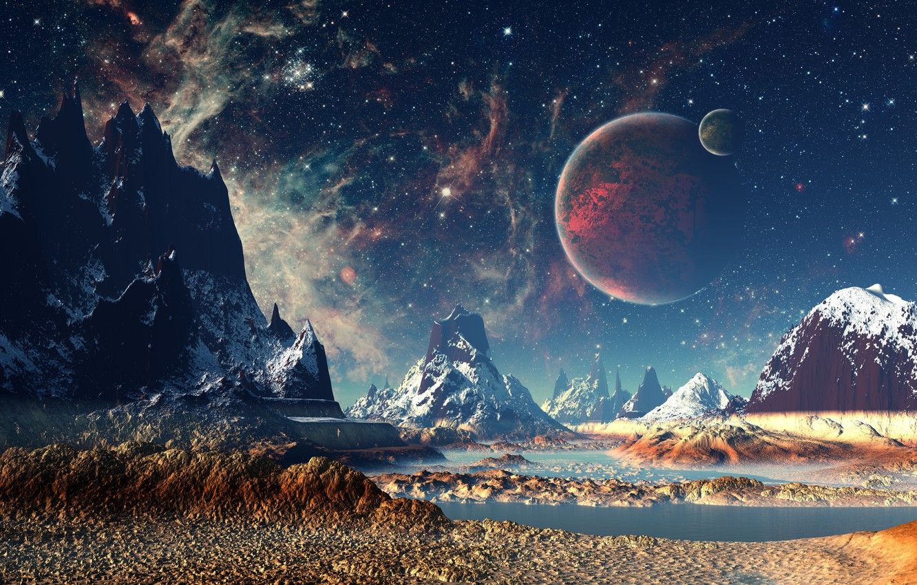 1332x850 Wallpaper mountains, night, planet, stars, dreamworld images for
