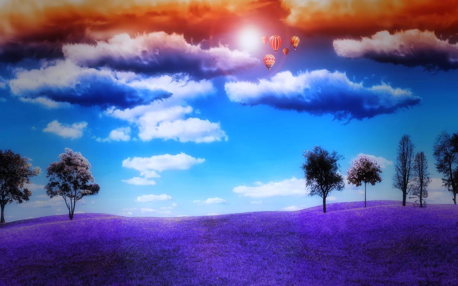 1920x1200 HD Dream World Wallpaper, trees, field, sun, sky, nature, clouds,3D