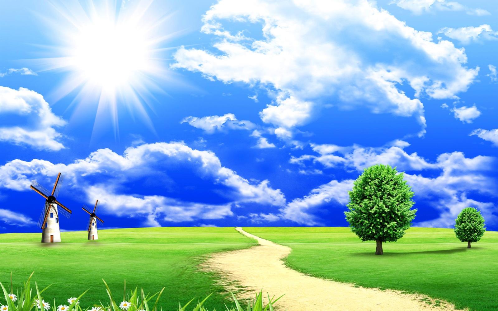 2880x1800 Wallpaper Dream world, grass, trees, clouds, blue sky, road