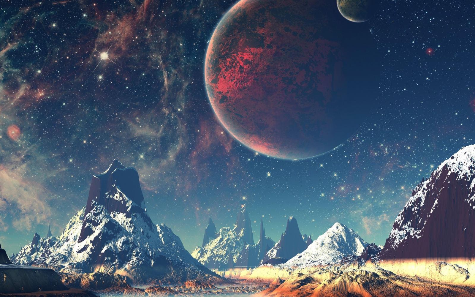 3840x2400 Dream Space World Mountain Sky Star Illustration 4k HD Wallpaper