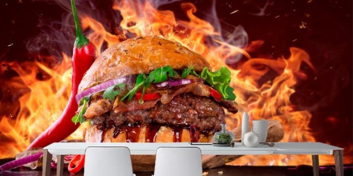 1000x800 Fast food Hamburger Vegetables Food 3d wallpaper fast food shop paper decor