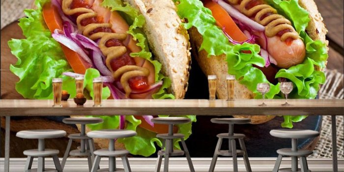 1000x800 US $26.0 |papel de parede Fast food Hot dog Vegetables Tomatoes Food  wallpaper,restaurant living room bar TV sofa wall kitchen 3d mural-in  Wallpapers