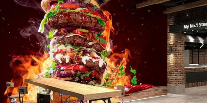 1000x800 Yosot Fast Food Hamburger Meat Vegetables Food 3D Wallpaper Living