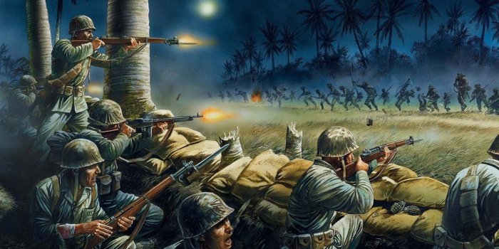 1332x850 Wallpaper night, weapons, figure, battle, missiles, art, soldiers