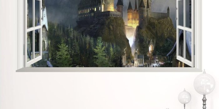 1001x1001 Harry Potter Hogwarts School Wall Stickers magic castle stereo 3d window  scenery of the living room kids wallpapers mural