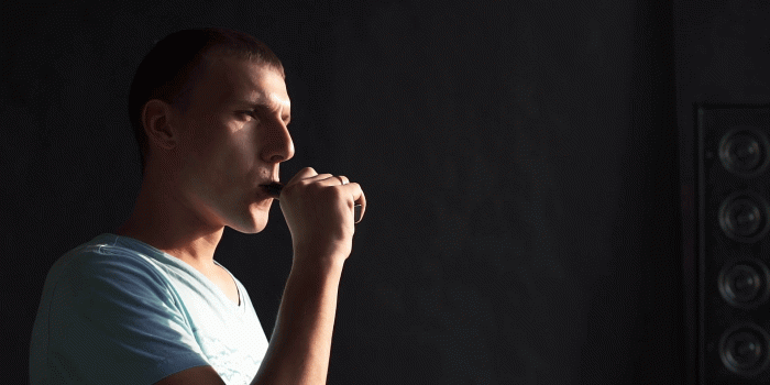 1920x1080 Man smokes electronic cigarette and and makes some smoke clouds, guy is  vaping, e-cig and vape pen, bad habbits of people