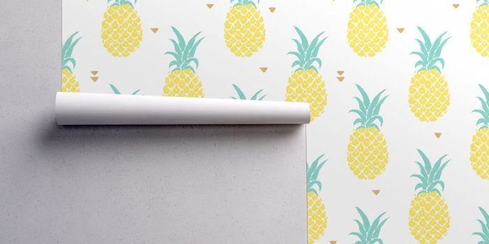 1024x1024 Wallpaper Roll Pineapple Summer Tropic Fruit Watercolor Island 24in x 27ft