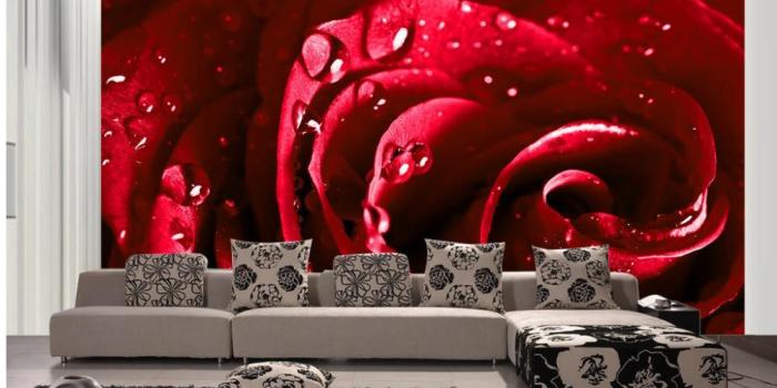 1004x866 Custom photo wallpaper Beautiful bright red water rose TV setting wall