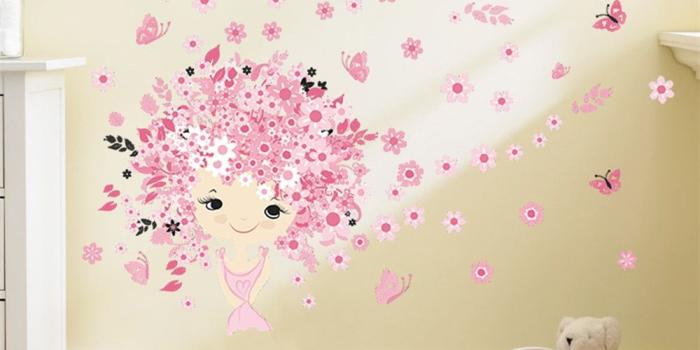 1000x1000 US $2.11 28% OFF|flower Flower Fairy pink cute baby girl Mermaid butterfly  home decor wall sticker for girls baby kids room wall art diy poster-in