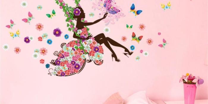 950x950 2017 New Arrival Flower Fairy Wall Sticker Decals Wing Moon Butterfly Girls  room Decor Flower Fairy Sitting Vines Wall Stickers