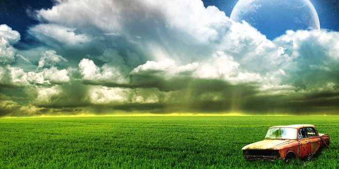 1920x1200 Wallpaper 4k Farm Old Car Moon Clouds Clouds, Farm, Magic, Moon