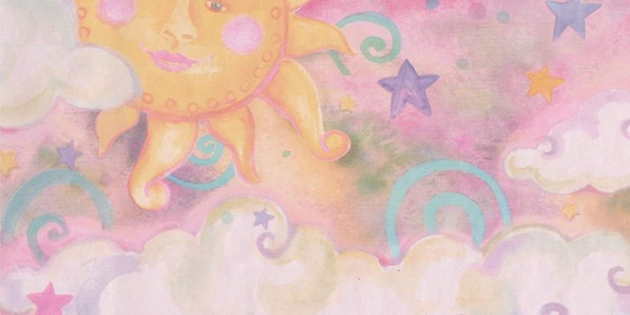 1500x1313 Smiling Sun Moon Pink Clouds Stars Kids Wallpaper Border Retro