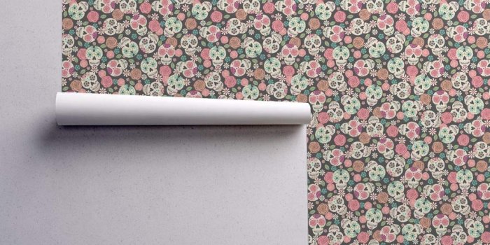 1024x1024 Sugar Skulls Wallpaper Sample Swatch - Skulls Halloween Dia De Los Muertos  Girly Skulls Indie Floral Skulls by Bohemiangypsyjane - Swatch 12in x 24in