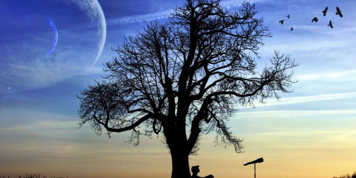 1688x1200 Fantasy Lonely Man With Telescope | HD 3D and Abstract Wallpapers