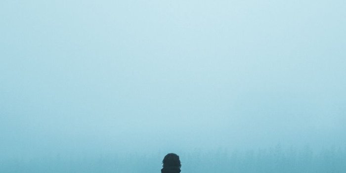 800x1420 Download wallpaper 800x1420 field, fog, man, loneliness iphone se/5s