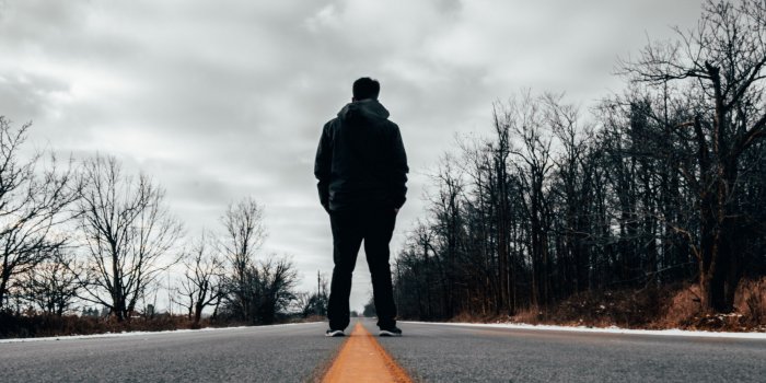 5120x2160 Lonely man standing at the middle of a road HD Wallpaper 4K Ultra HD