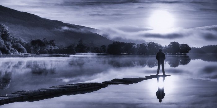 1440x900 Download 1440x900 Scotland, Sunrise, Lonely Man, Loch Ard, Dawn