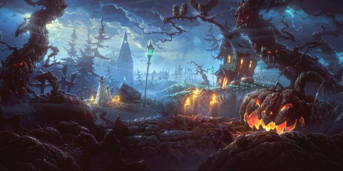 5000x2290 Creepy Halloween 4k Ultra HD Wallpaper | Background Image