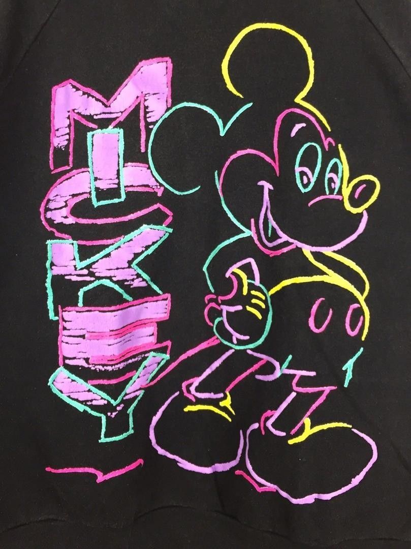 809x1080 Vtg Disney Originals Retro Faded Black Sweatshirt Neon Mickey Mouse