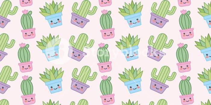 1000x1000 kawaii cactus and plant in pot decorative wallpaper vector