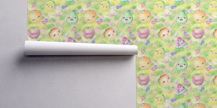 1024x1024 Kawaii Watercolor Fruit wallpaper - lyddiedoodles - Spoonflower