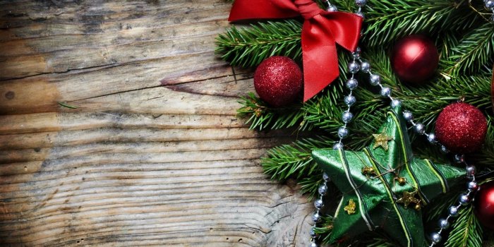 1680x1050 Branches Christmas Tree Fir Bow Balls Red Star Green Holiday