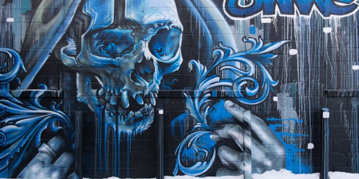 3840x2400 Download wallpaper 3840x2400 skull, graffiti, street art, wall 4k