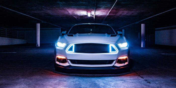 2560x1600 Wallpaper Of Car, Ford Mustang, Musclecar, White, Neon - Ford