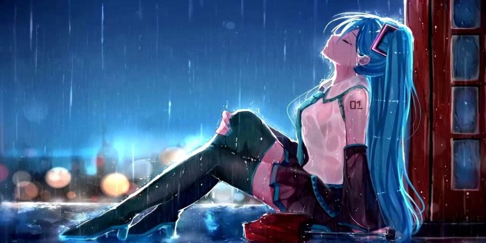 1280x720 Hatsune Miku in Rain Animated Wallpaper