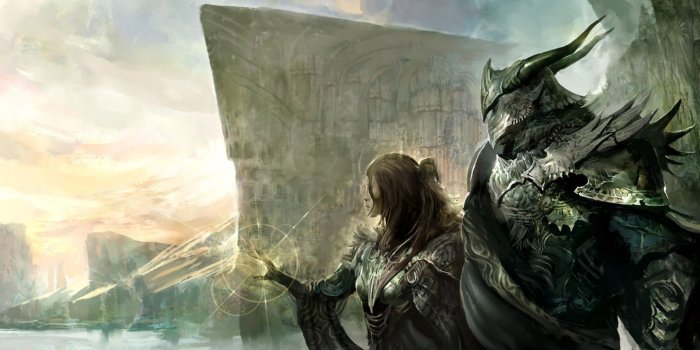 1440x900 Warrior, Creative Arts, Guild Wars 2, Sword, Dragon 16:10 Wallpaper