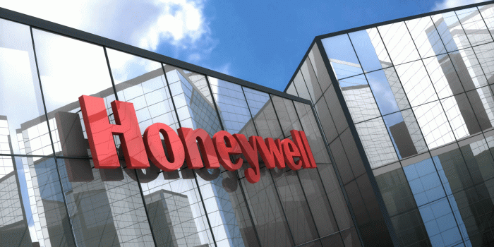 1920x1080 Editorial Honeywell logo on glass building.