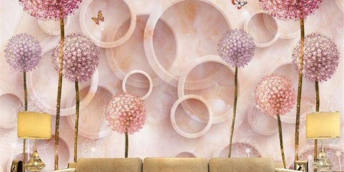1000x800 US $9.0 40% OFF|Beibehang 3D Wallpaper European Aesthetic Marble Circle  Dandelion Background Wall Living Room Bedroom TV Background Mural photo-in 
