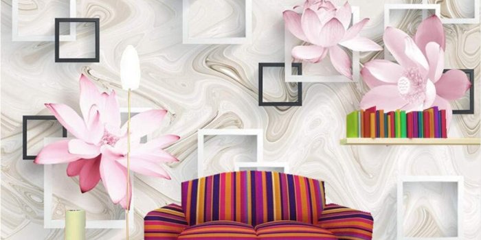 1002x1002 Meaosy Modern Aesthetic Box Lotus 3D Wallpaper, Living Room Sofa Tv