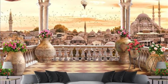 1000x800 US $9.0 40% OFF|beibehang Premium fashion aesthetic vintage wallpaper  balcony landscape television bedroom background wall 3d wallpaper tapety-in 