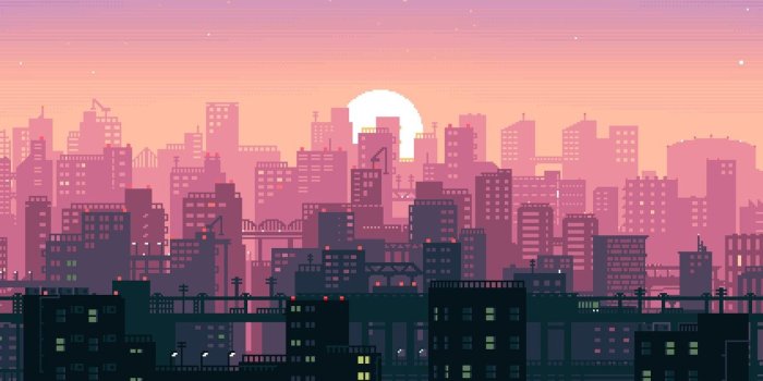 1332x850 Wallpaper Sunset, The sun, Music, The city, Pixels, Synthpop, 8Bit