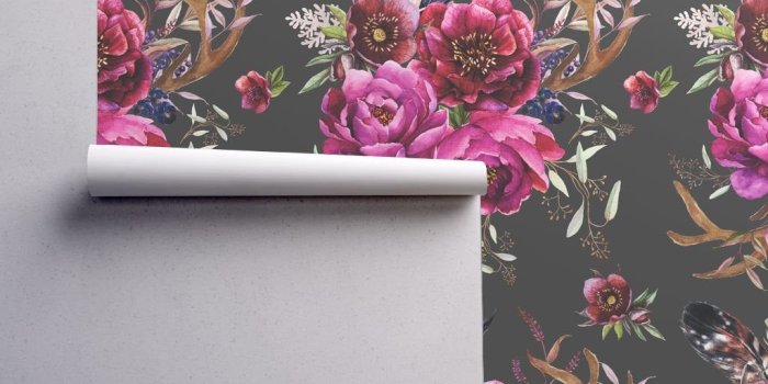 1024x1024 Bold Boho Floral Wallpaper - Bohemian Holidays - Grey By Shopcabin - Custom  Printed Removable Self Adhesive Wallpaper Roll by Spoonflower