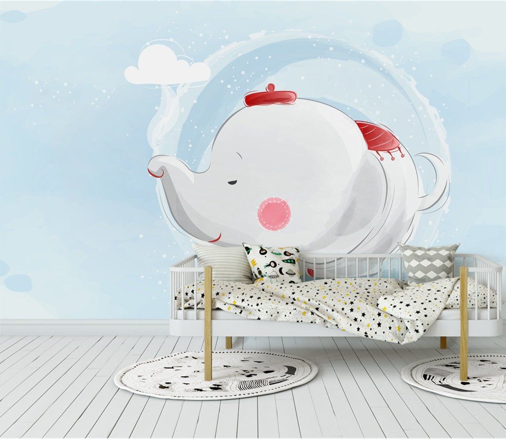 1024x891 Printable Cute hand draw watercolor Elephant wallpaper, Kids Room balloon  wallpaper baby room, animal wallpaper, cute art work, wall art