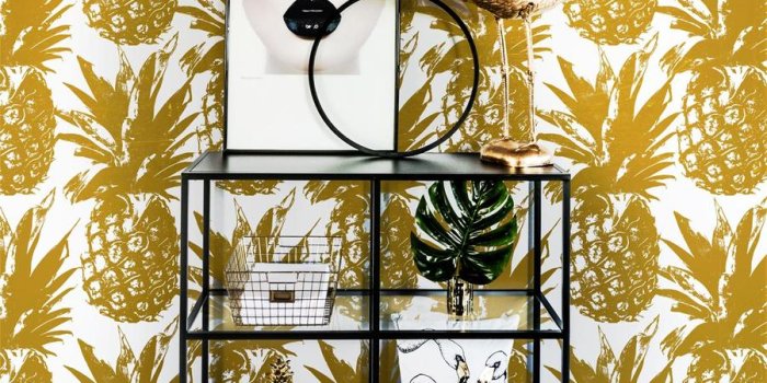 900x900 Faux gold pineapple removable wallpaper