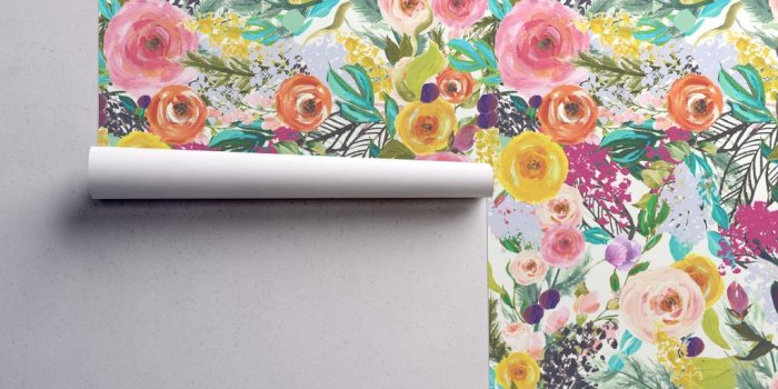 1024x1024 Wallpaper Roll or Sample: Big Floral Bright Floral Bold Floral Colorful  Floral