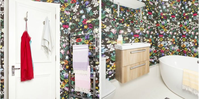 3992x2467 You need to see this bold bathroom makeover with floral wallpaper