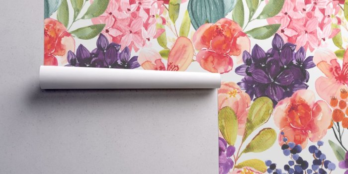 1024x1024 Bold Watercolor Floral wallpaper - kristilinauer - Spoonflower
