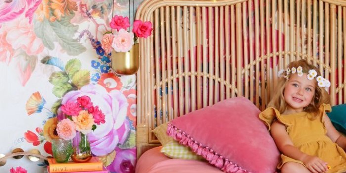 735x1078 bold teal and pink floral wallpaper / little girls room | kid rooms