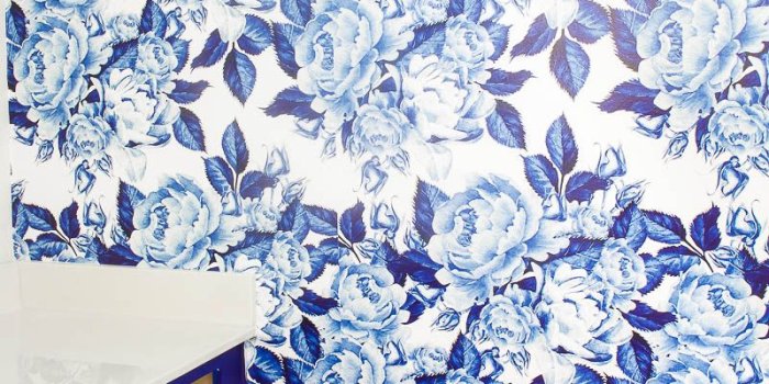 800x1200 Bold Floral Blue and White Removable Wallpaper - One Room Challenge