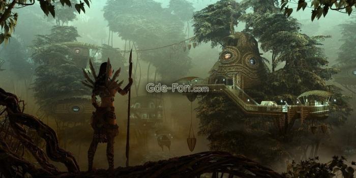 1200x750 Download wallpaper girl, Huntress, forest, fairy-tale city free