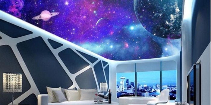 1000x800 beibehang High fashion decorative wallpaper colorful Galaxy stars white  clouds room ceiling painting papel de parede wall paper